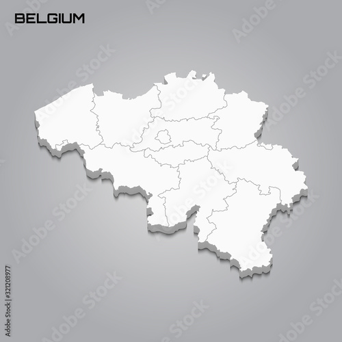 Belgium 3d map with borders of regions