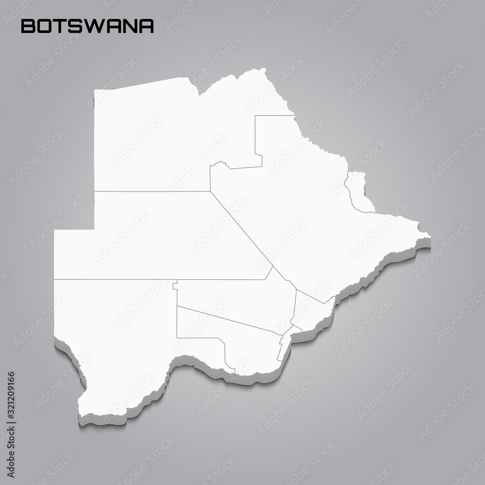 Botswana 3d map with borders of regions Botswana 3d map with borders of regions