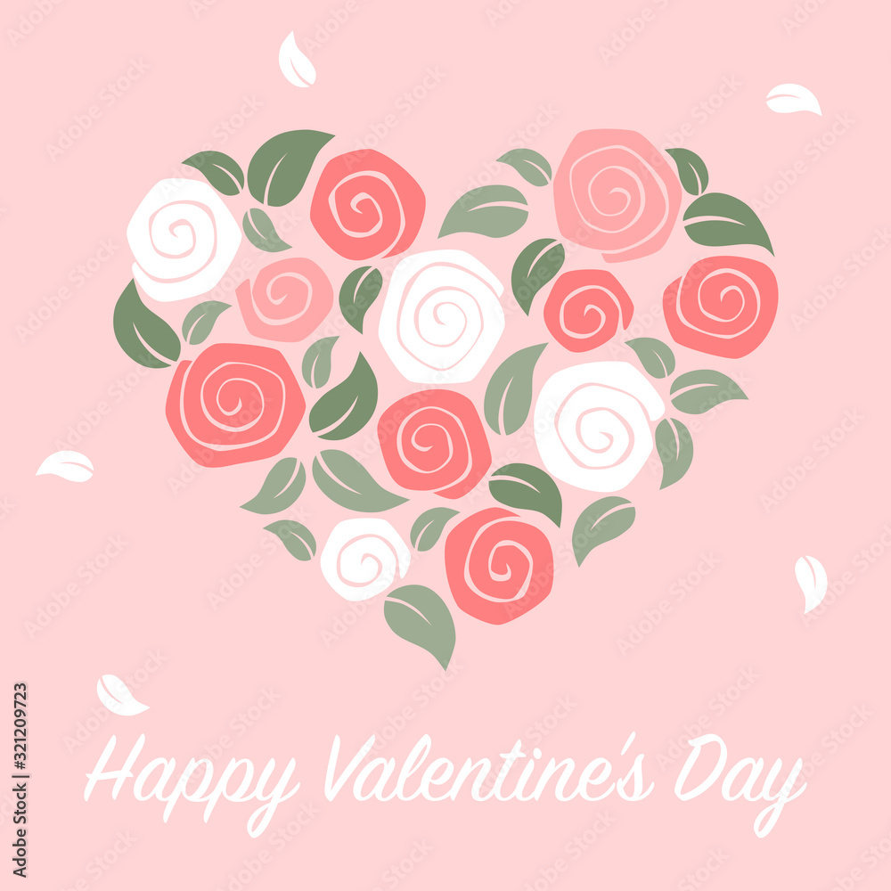 Roses with heart shape on pink background - card Roses with heart shape on pink background - card