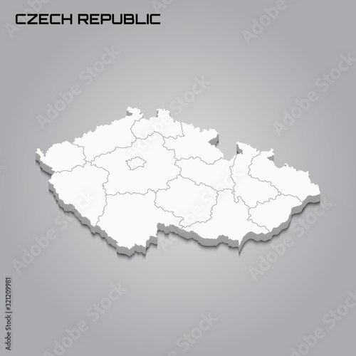 Czech Republic 3d map with borders of regions