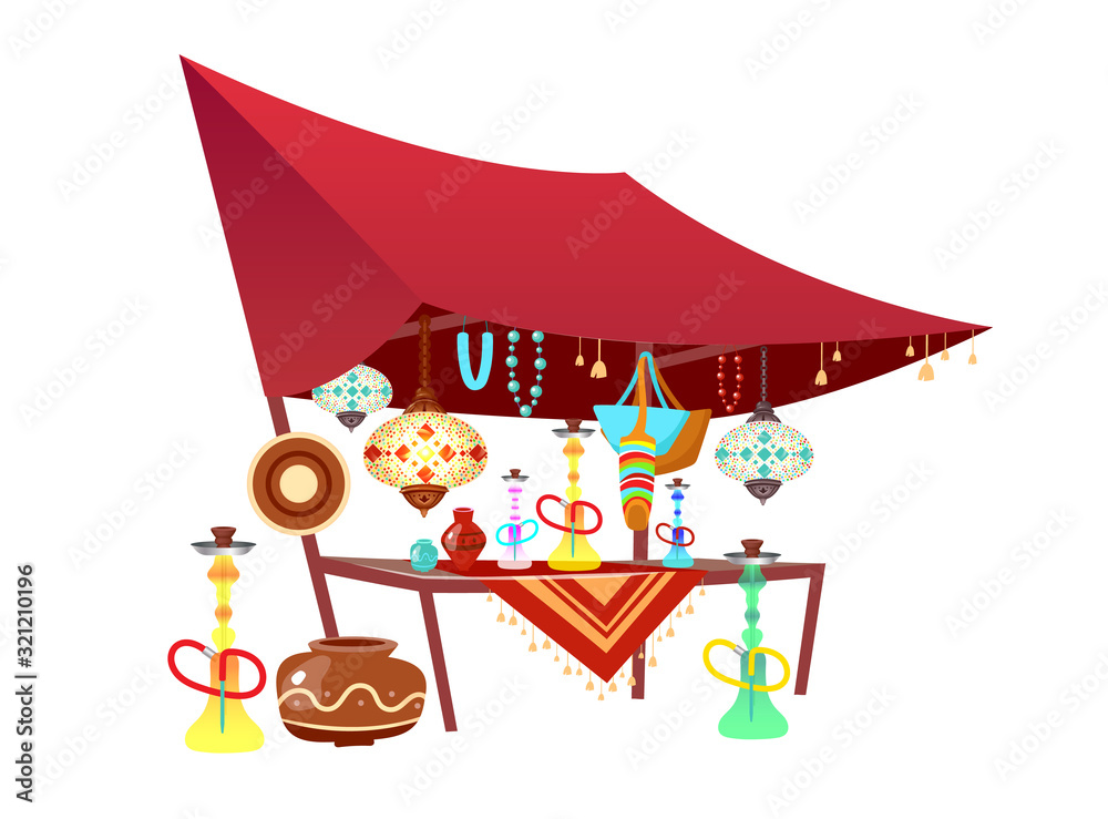 Ταπετσαρία Eastern market tent with souvenirs cartoon vector illustration
