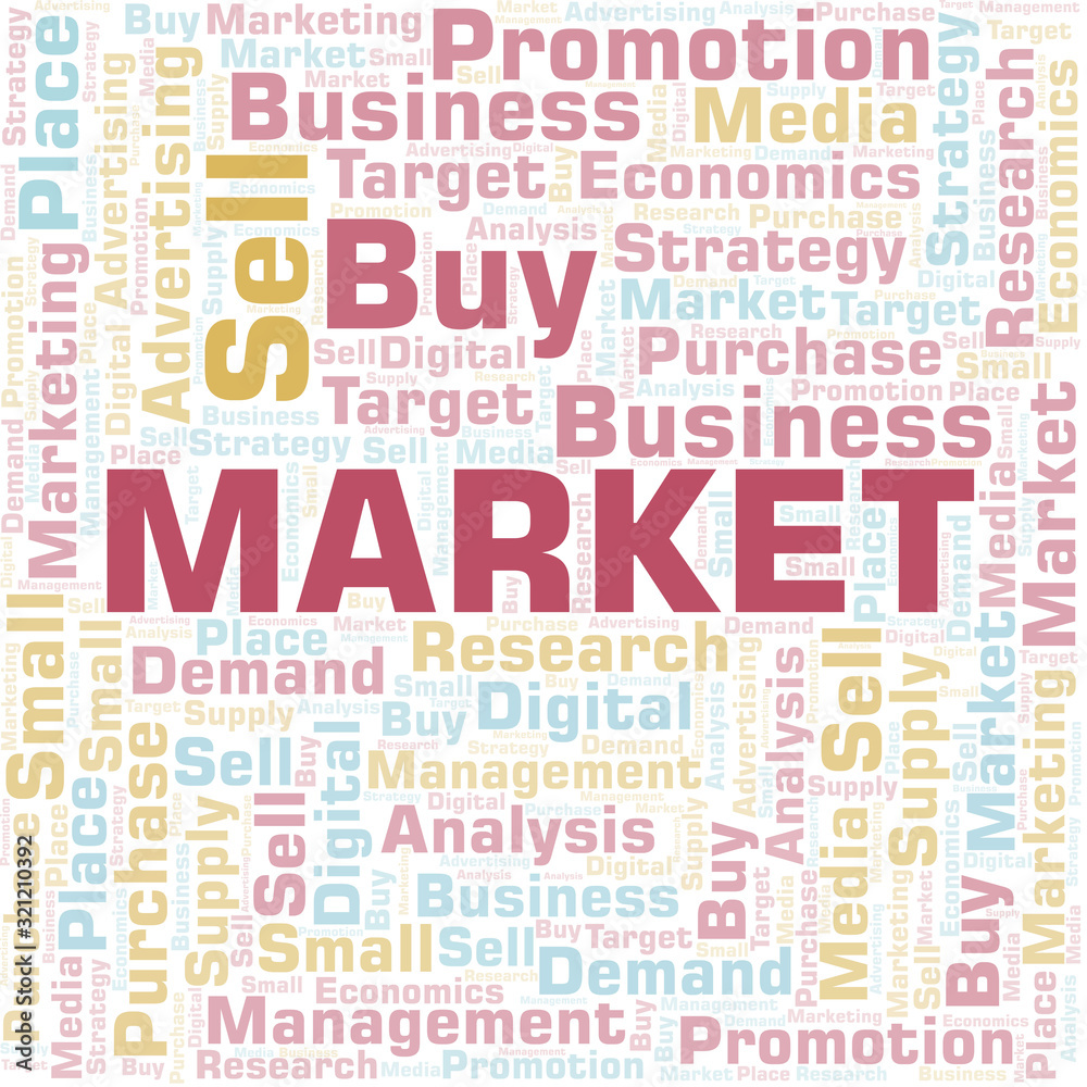 Market word cloud. Vector made with text only.