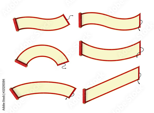 Japanese traditional scroll paper vector illustration set / green