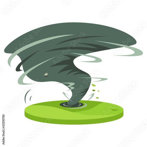 Hurricane in rural area cartoon vector illustration. Tropical cyclone. Thunderstorm. Violent tornado on field. Calamity. Destruction. Flat color natural disaster isolated on white background