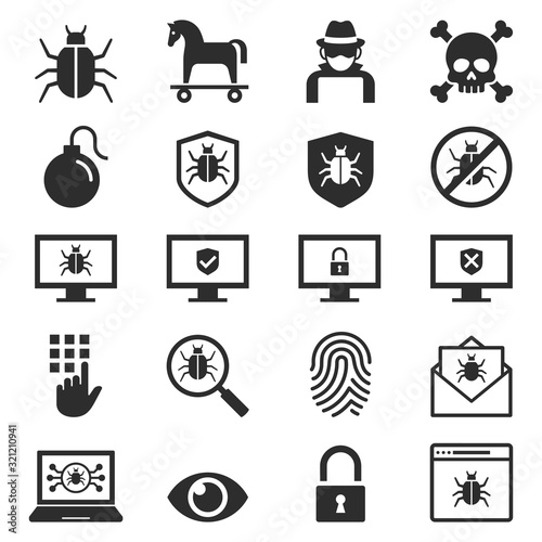 Antivirus protection computer security icons set. Vector illustrations.
