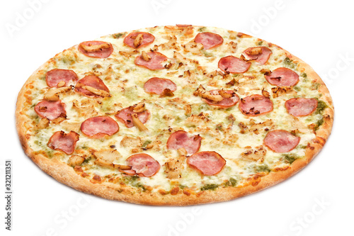 Fresh italian classic original pizza isolated on white background.