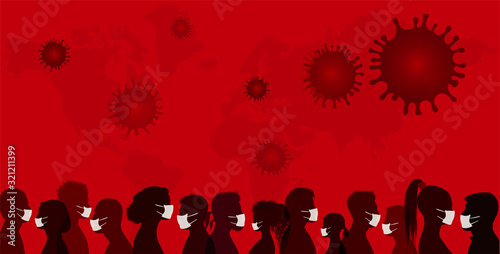 Crowd of people with medical masks that protect themselves and prevent infections and contamination by viruses and bacteria. Pandemic and epidemic. Coronavirus -2019-nCoV-. vaccination