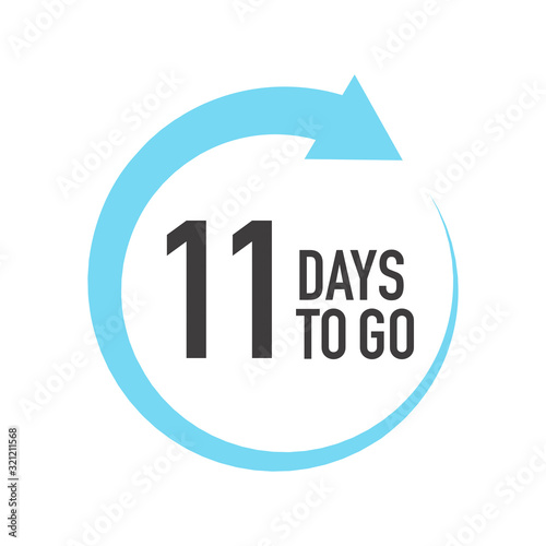 Eleven days to go icon. Round symbol with blue arrow.