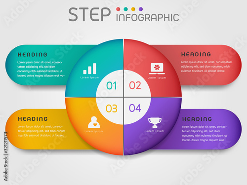 Circular shape elements with steps,options,milestone,processes or workflow.Business data visualization.Creative step nfographic template for presentation,vector illustration. photo