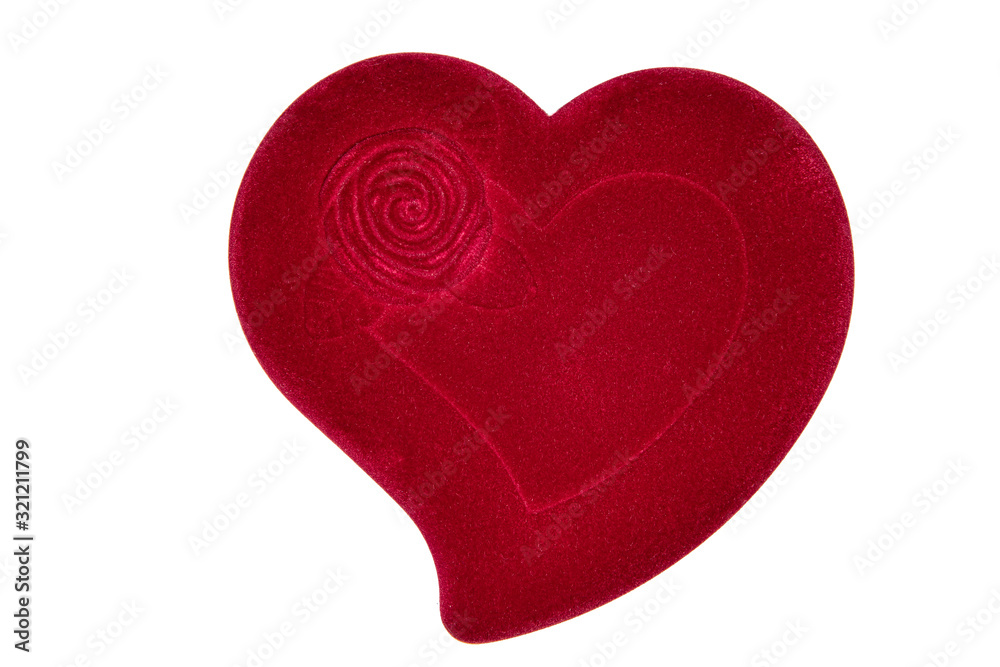 Gift, red box in the shape of a heart , copy space for text. Holiday card background. Gift, red box in the shape of a heart , copy space for text. Holiday card background.