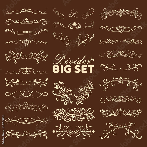Big set of decorative flourishes hand drawn dividers. Victorian Collection ornate page decor elements banners, frames, dividers, ornaments and patterns. Vector design elements