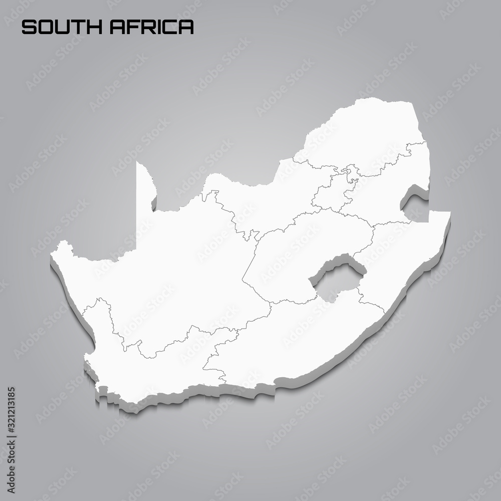 Fototapeta premium South Africa 3d map with borders of regions