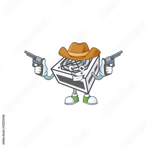 The brave of power supply unit white color Cowboy cartoon character holding guns