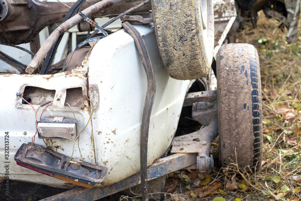 Fototapeta premium The car had a big accident on the road. Broken car. Car crash accident