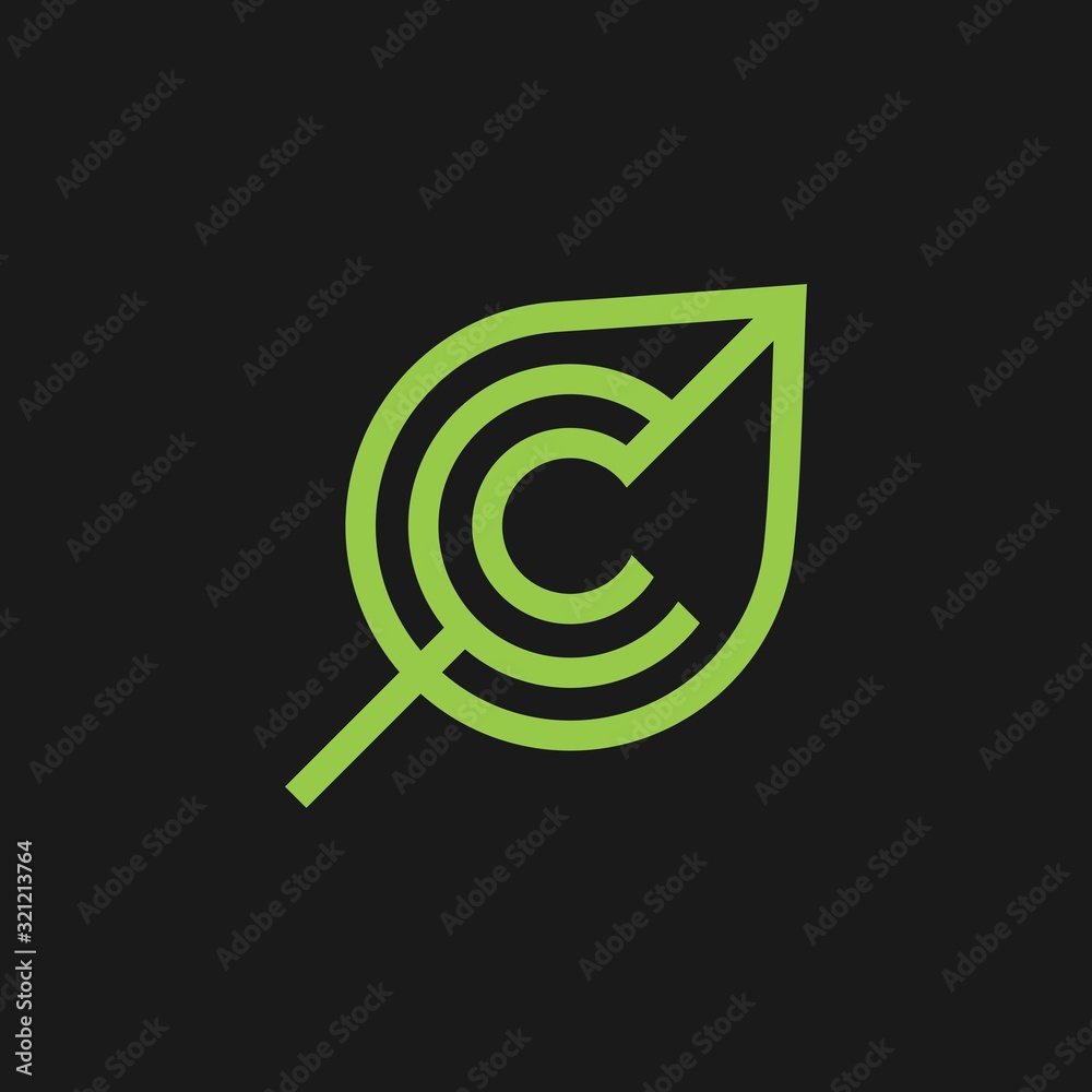 Logo C leaf abstract.Letter C leaf logo icon design line art style ...