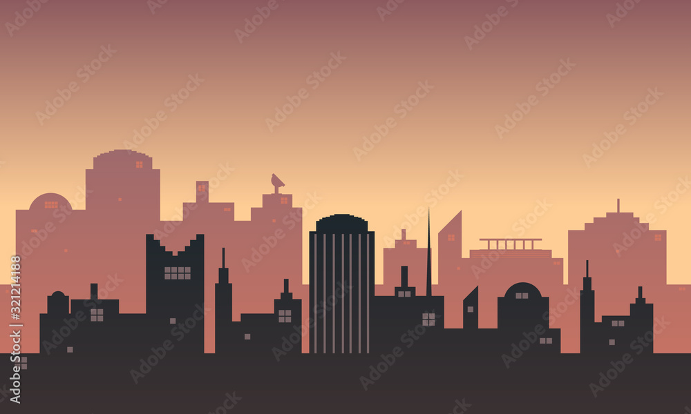 Illustration of the city in the afternoon on top of the building