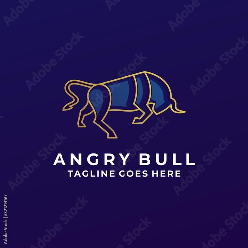 Vector Logo Illustration Angry Bull Line Art Luxury