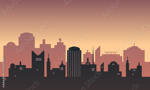 Illustration of the city in the afternoon on top of the building