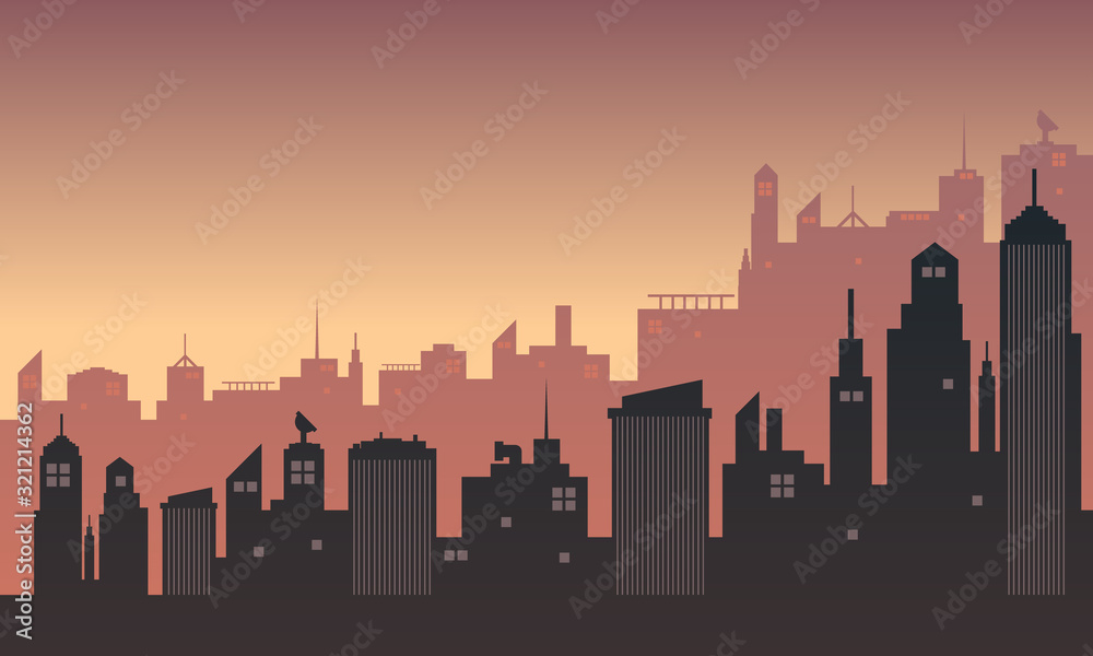 Illustration of urban silhouette with a twilight atmosphere