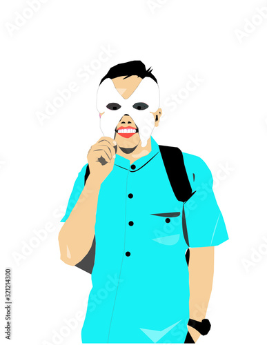 doctor with stethoscope. illustration of masked man