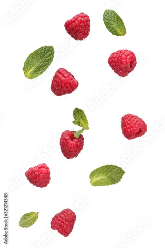 Fresh raspberries levitation.