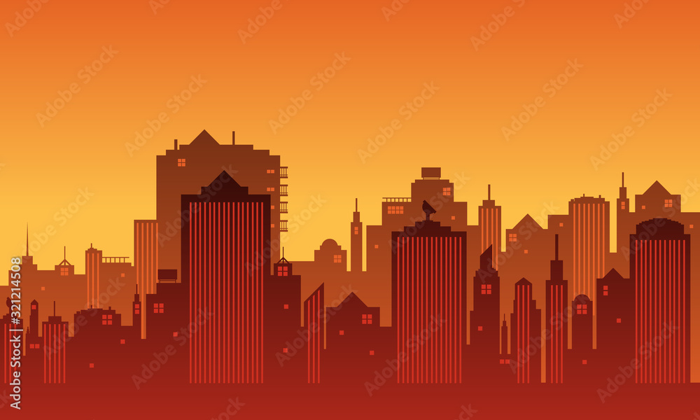Panorama of city silhouettes in the afternoon with many tall buildings