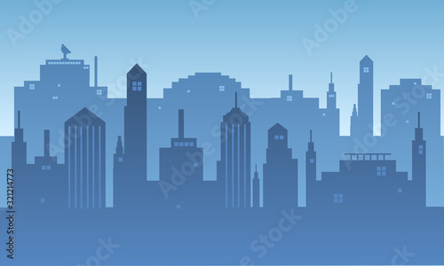 Silhouette of a city with tall buildings in the morning