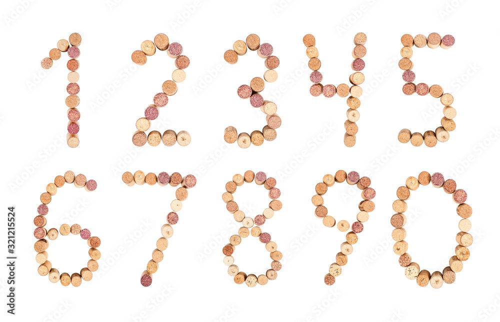 Set of numbers from wine corks isolated on a white background Set of numbers from wine corks isolated on a white background