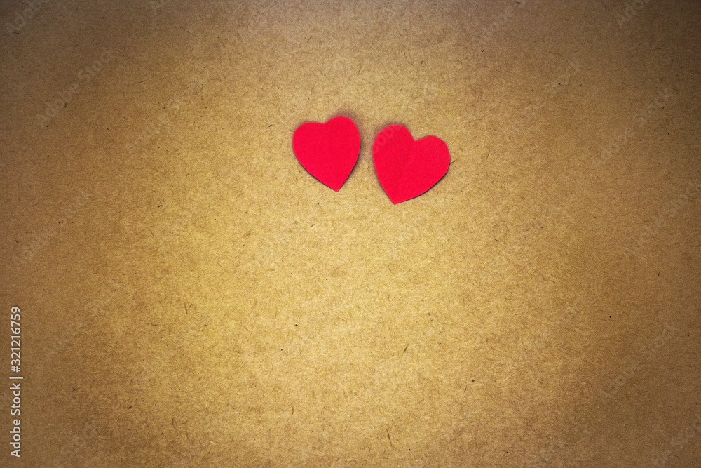 Red heart top view decoration Valentine's day Love on brown background Red heart top view decoration Valentine's day Love on brown background