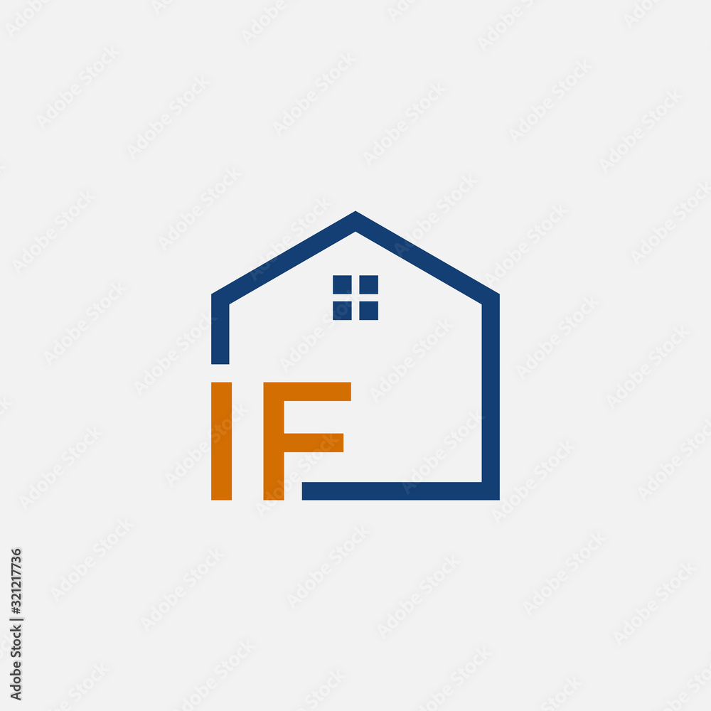 letter I F with House element. Construction logo template, Home and Real Estate icon. Housing Complex Simple Vector Logo Template. - vector