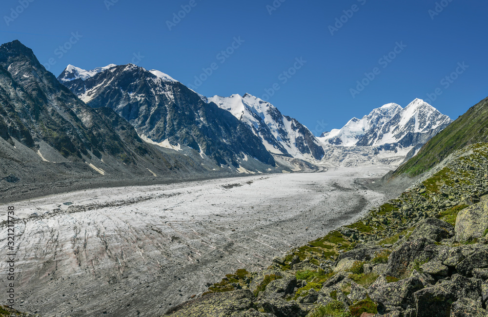 Mountain landscape. Glacier in the Altay Mountains, mountaineering.