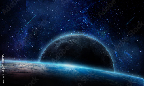 abstract space illustration, 3D image, planet Earth and the shining of stars