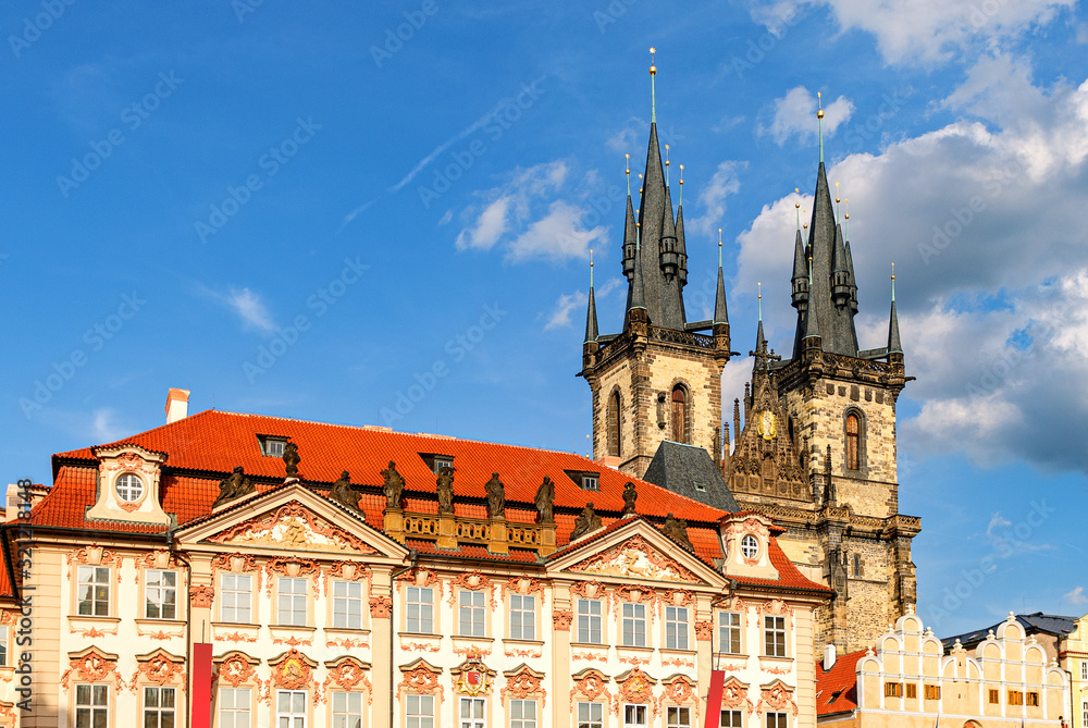  Beautiful Tyn church in Prague. Sightseeing places of Prague.