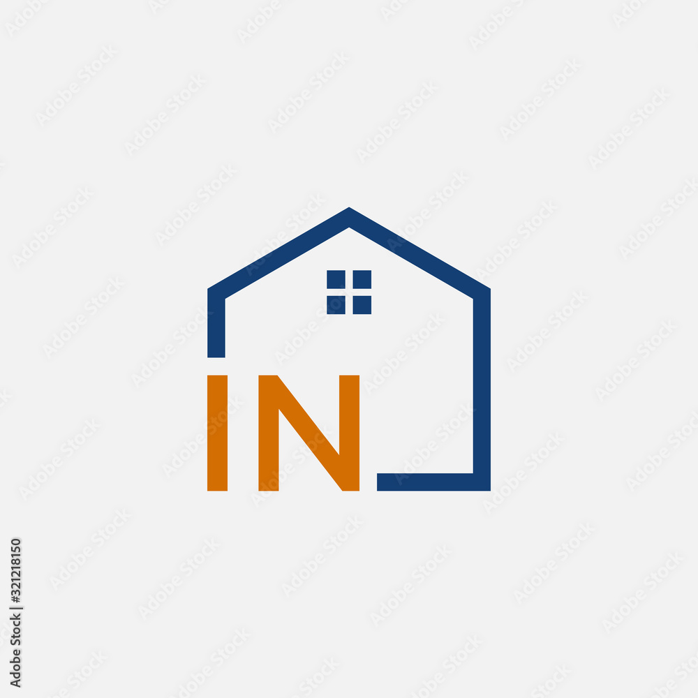 letter I N with House element. Construction logo template, Home and Real Estate icon. Housing Complex Simple Vector Logo Template. - vector