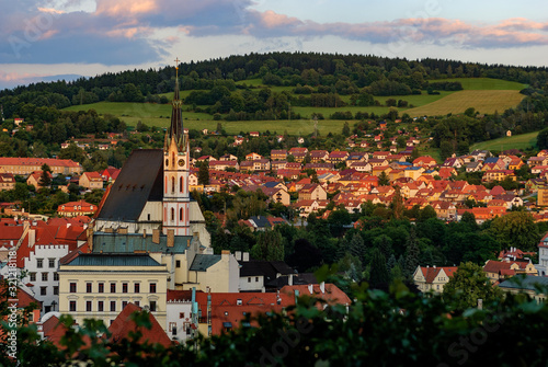 Nice view of the historic center of Cesky Krumlov. Church of St. Vitus