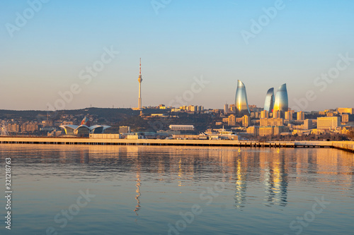 Panoramic cityscape view of Baku in the morning