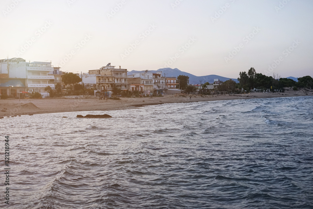 Twilight evening coast of loutsa in greece