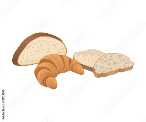 Yeasty Bread and Pastry Isolated on White Background Vector Composition