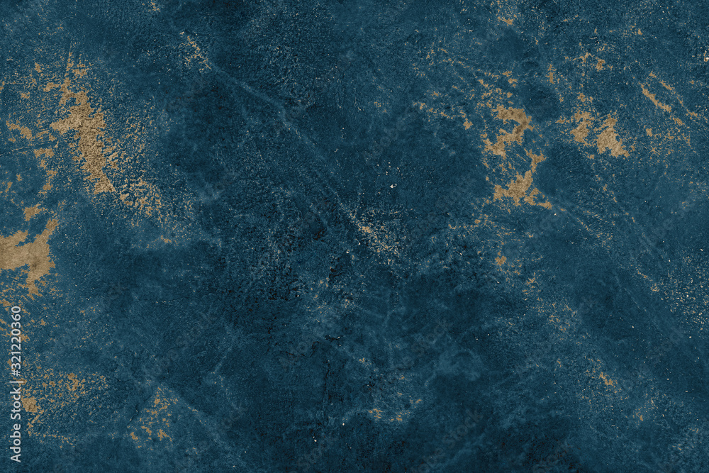 Dark blue and golden marble or canvas background (as an abstract fantastic background or marble texture)