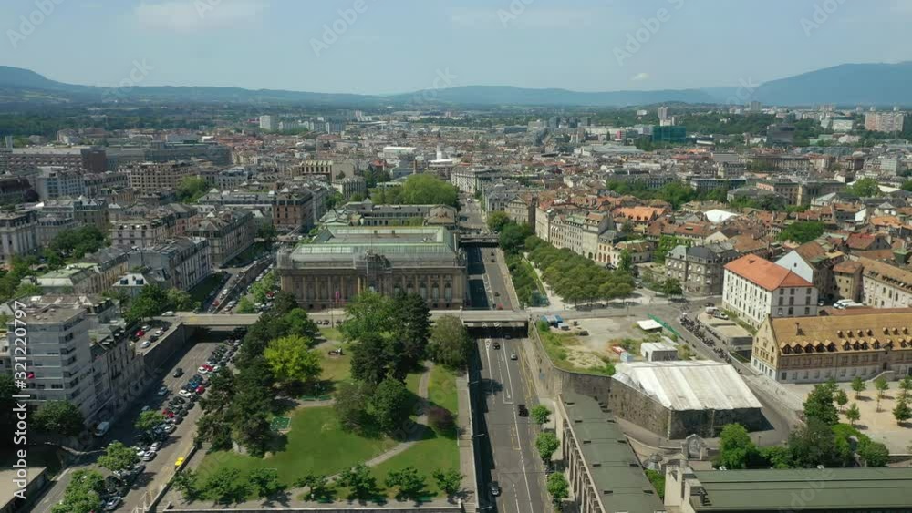 sunny day flight over geneva city famous museum district aerial panorama 4k switzerland sunny day flight over geneva city famous museum district aerial panorama 4k switzerland