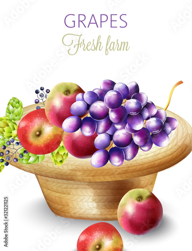 Fresh farm products composition with grapes, apples, artichokes and berries i...