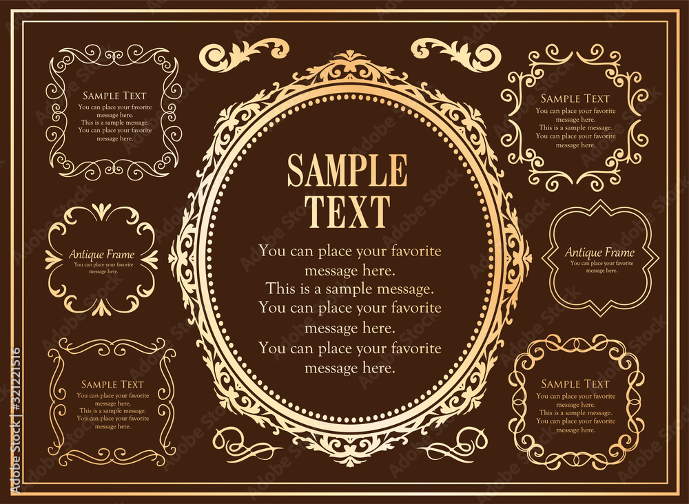 美しいデコレーションセット、アンティークなフレーム、ビンテージなデザイン素材