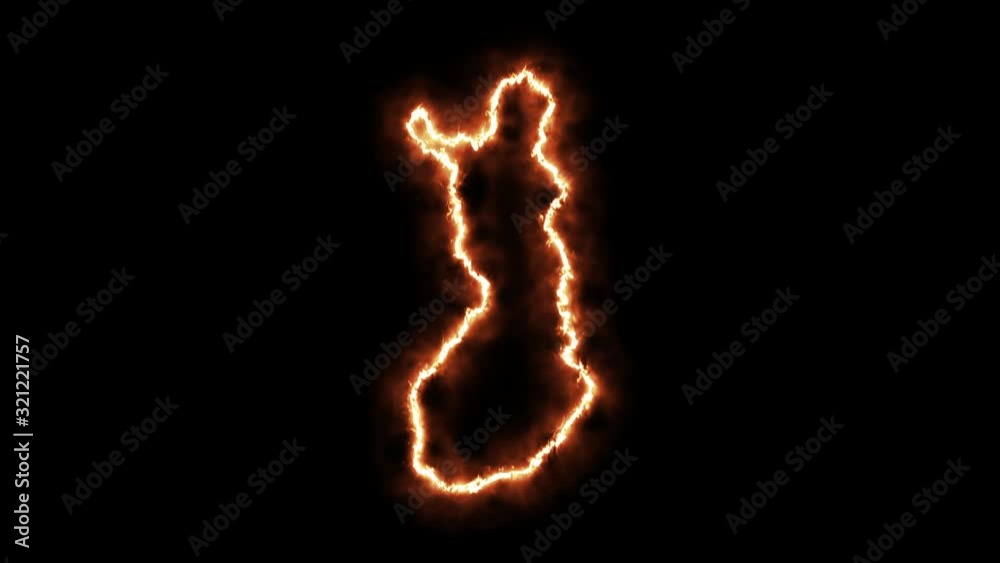 Outline map of Finland on fire. 3D Render