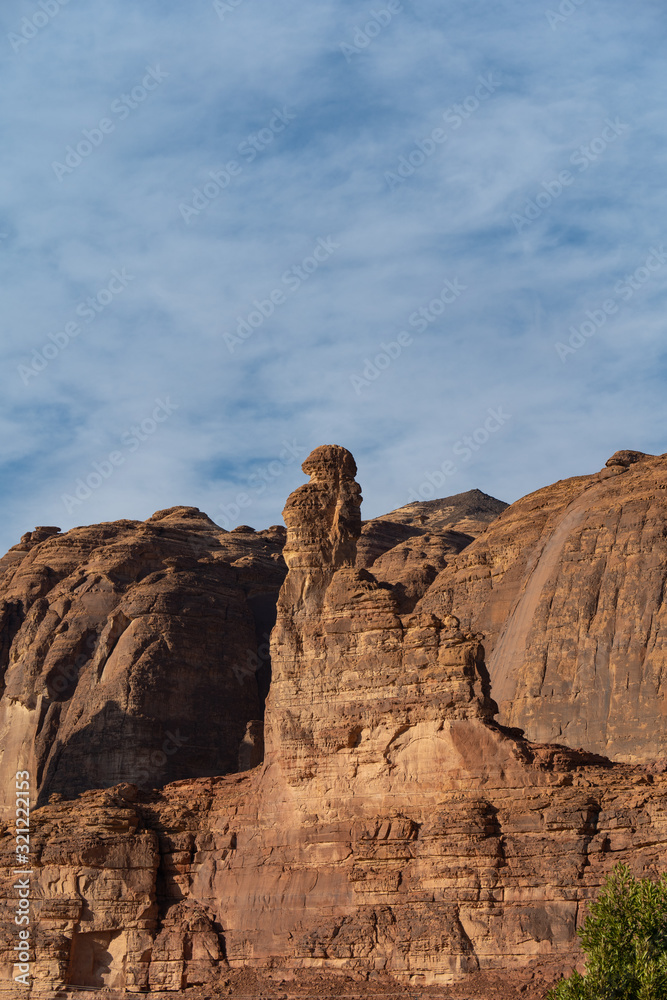 Finger rock geological strata outcrop at Winter Park Tantora Festival in Al Ula, Saudi Arabia