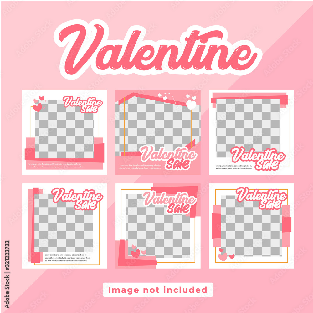Set of Valentine Day Modern promotion square web banner for social media mobile apps