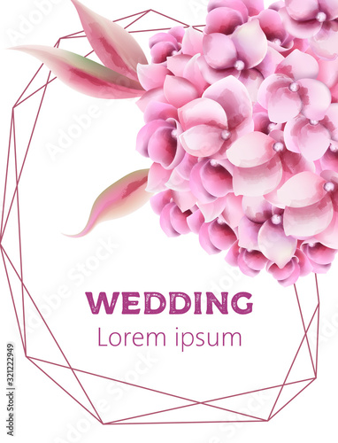 Wedding invitation card with orchid flowers and pentagon frame