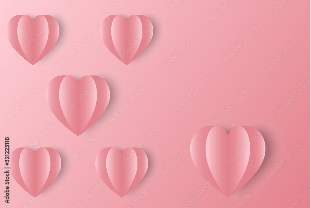Many pink heart drawing, pink background on valentines day