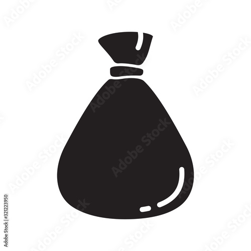 Cutout silhouette empty bag icon. Outline template for money, waste, sanitary products. Black and white simple illustration. Flat hand drawn isolated vector image on white background