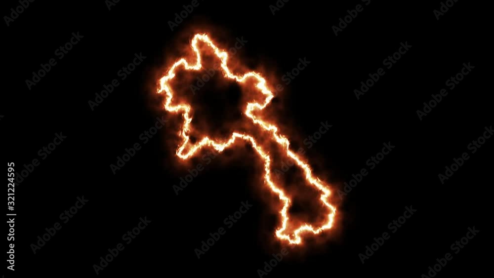 Outline map of Laos on fire. 3D Render Outline map of Laos on fire. 3D Render