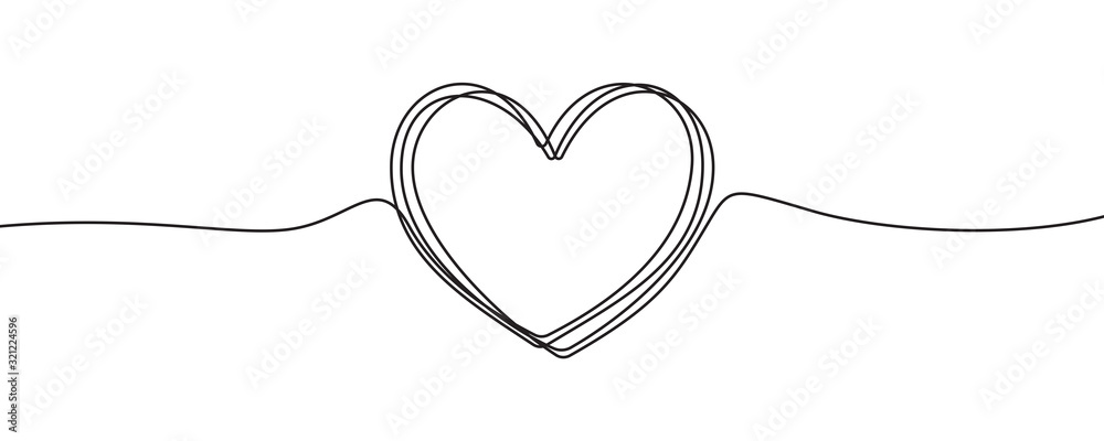 Heart sketch doodle, vector hand drawn heart in tangled thin line thread divider isolated on white background. Wedding love, Valentine day, birthday or charity heart, scribble shape design
